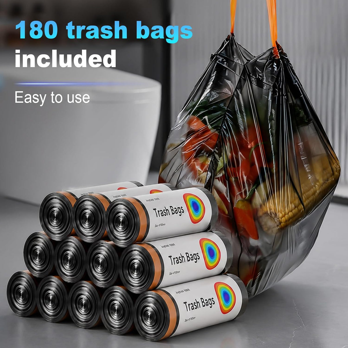 MOPUP Bathroom Trash Can,Includes 180 Drawstring Trash Bags.