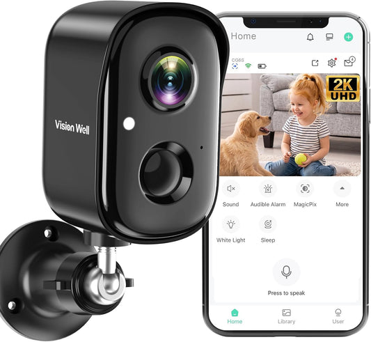 Security Cameras Wireless Outdoor, 2K Indoor Cameras for Home Security Battery Powered, AI Motion Detection, Color Night Vision, 2-Way Talk, Spotlight Siren Alarm, Cloud & SD Storage-Jet Black Camera