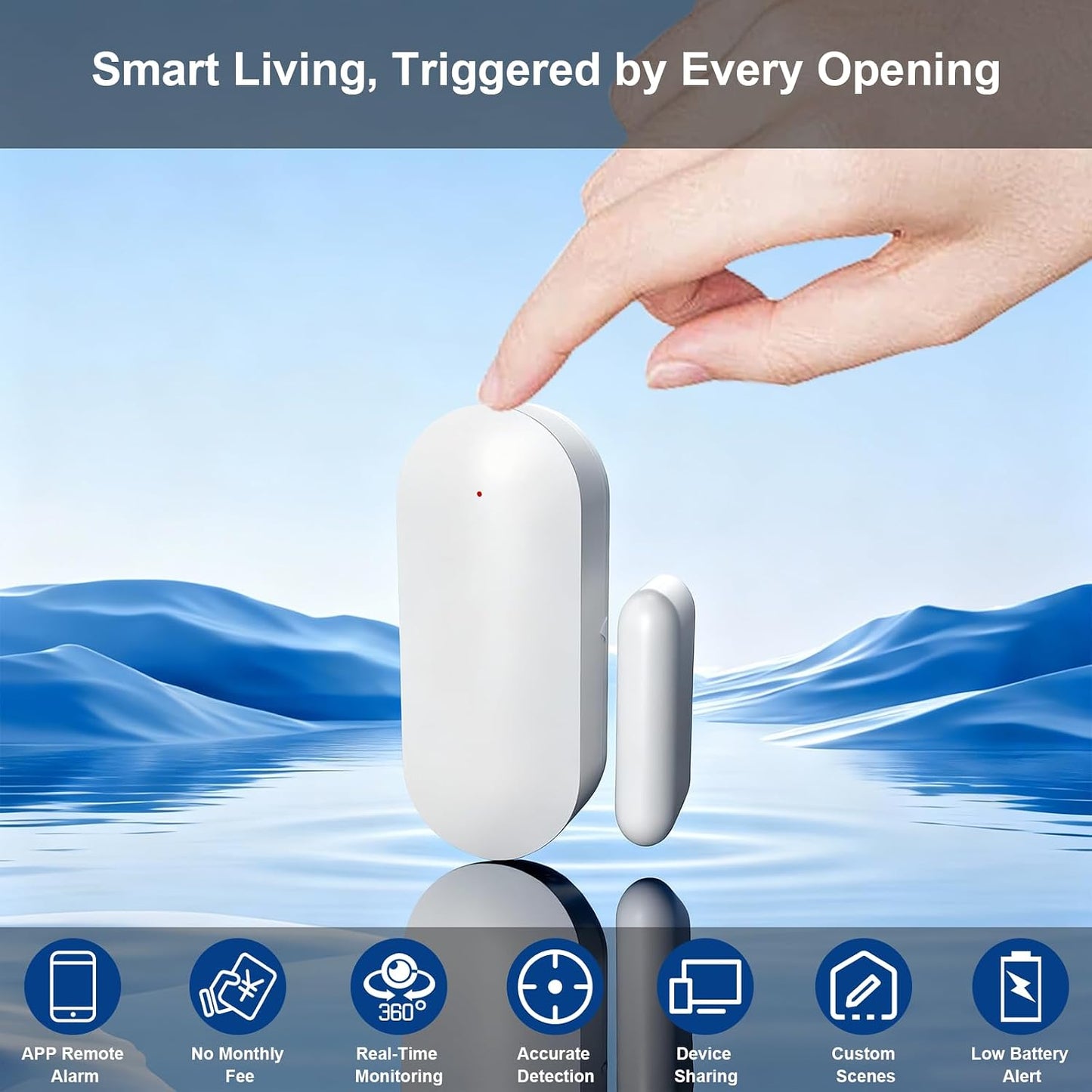 WiFi Magnetic Door Sensor Alarm with App That Alerts Your Phone, Mini Wireless Window Alarms When Opened for Home Security, No Hub Required, Smart Sliding Door Contact Sensors Chimes Safety Protection