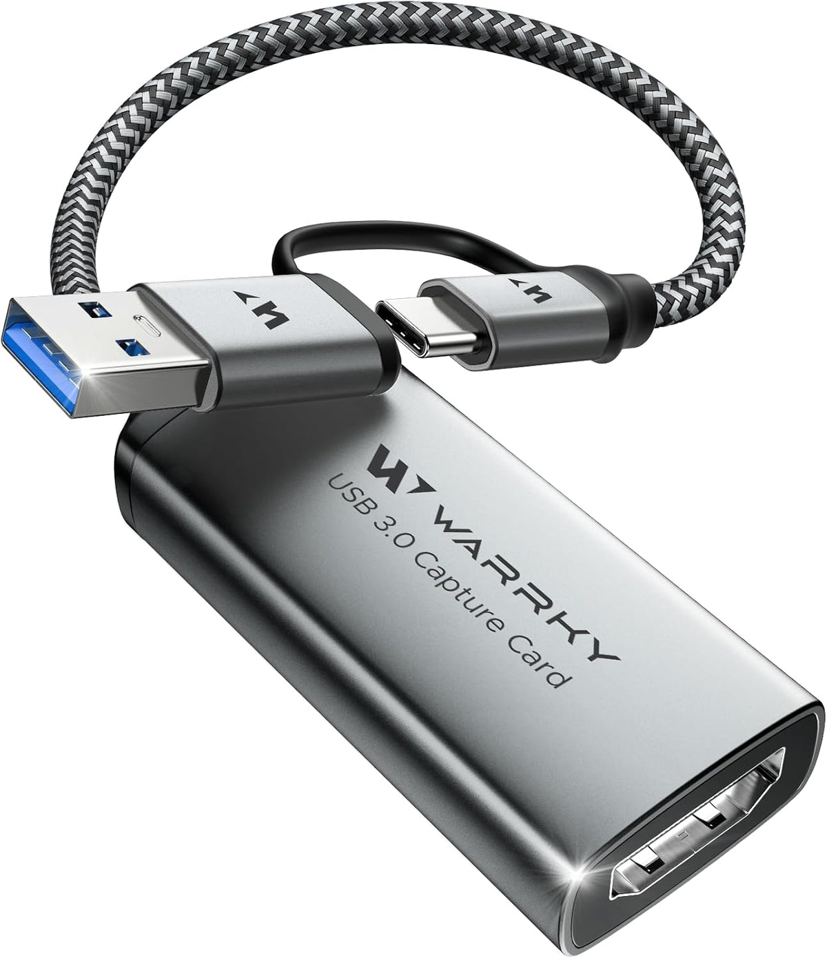 WARRKY Video Capture Card, 2-in-1 USB 3.0 USB A/C HDMI Capture Device, 4K Input 1080P 60FPS Low Latency Game Capture Card for Streaming & Recording, Compatible with PS5, Nintendo Switch, Xbox, PC, Mac
