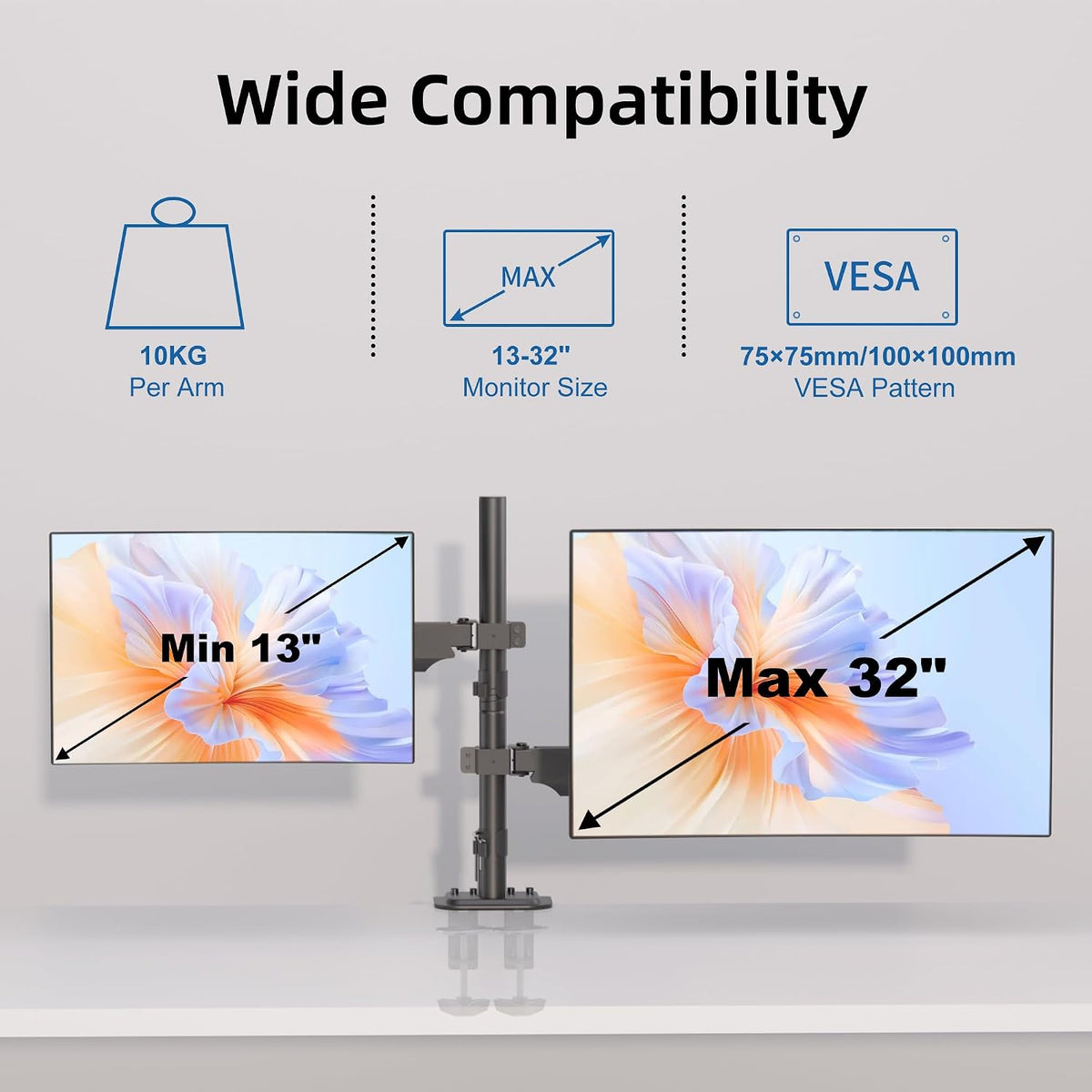 Suptek Dual Monitor Mount Stand-Height Adjustable Gas Spring Monitor Arm Desk Mount for 2 Computer Screens 17 to 34 inches - Each Arm Holds up to 24.25lbs (MD8822)