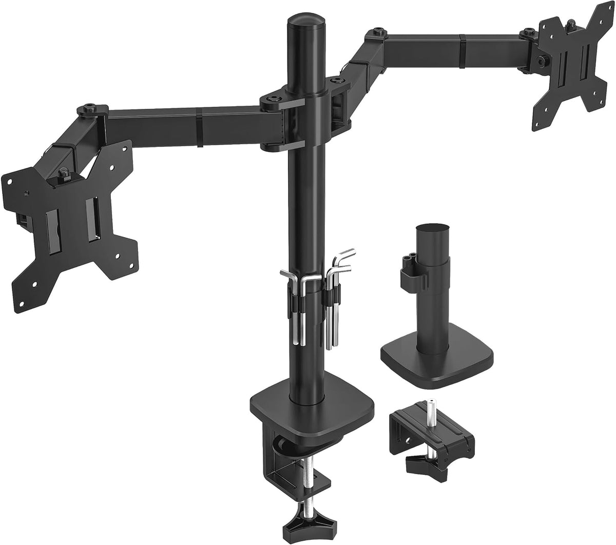 Utopia Home Dual Monitor Arms Adjustable Screen, Arm Desk Mount for 13-32 Inch Screens, VESA 75/100mm, Full Motion Tilt & 360° Rotation, Max 10kg per Arm, Height Adjustable up to 410mm (Black)