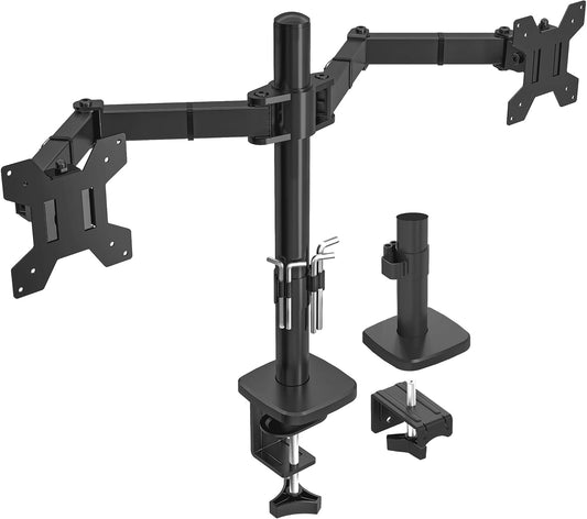 Utopia Home Dual Monitor Arms Adjustable Screen, Arm Desk Mount for 13-32 Inch Screens, VESA 75/100mm, Full Motion Tilt & 360° Rotation, Max 10kg per Arm, Height Adjustable up to 410mm (Black)