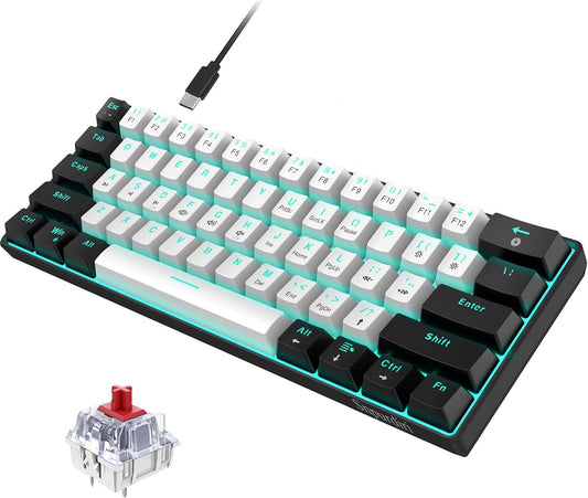 Snpurdiri 60% Wired Mechanical Gaming Keyboard (Black-White, Red Switches)