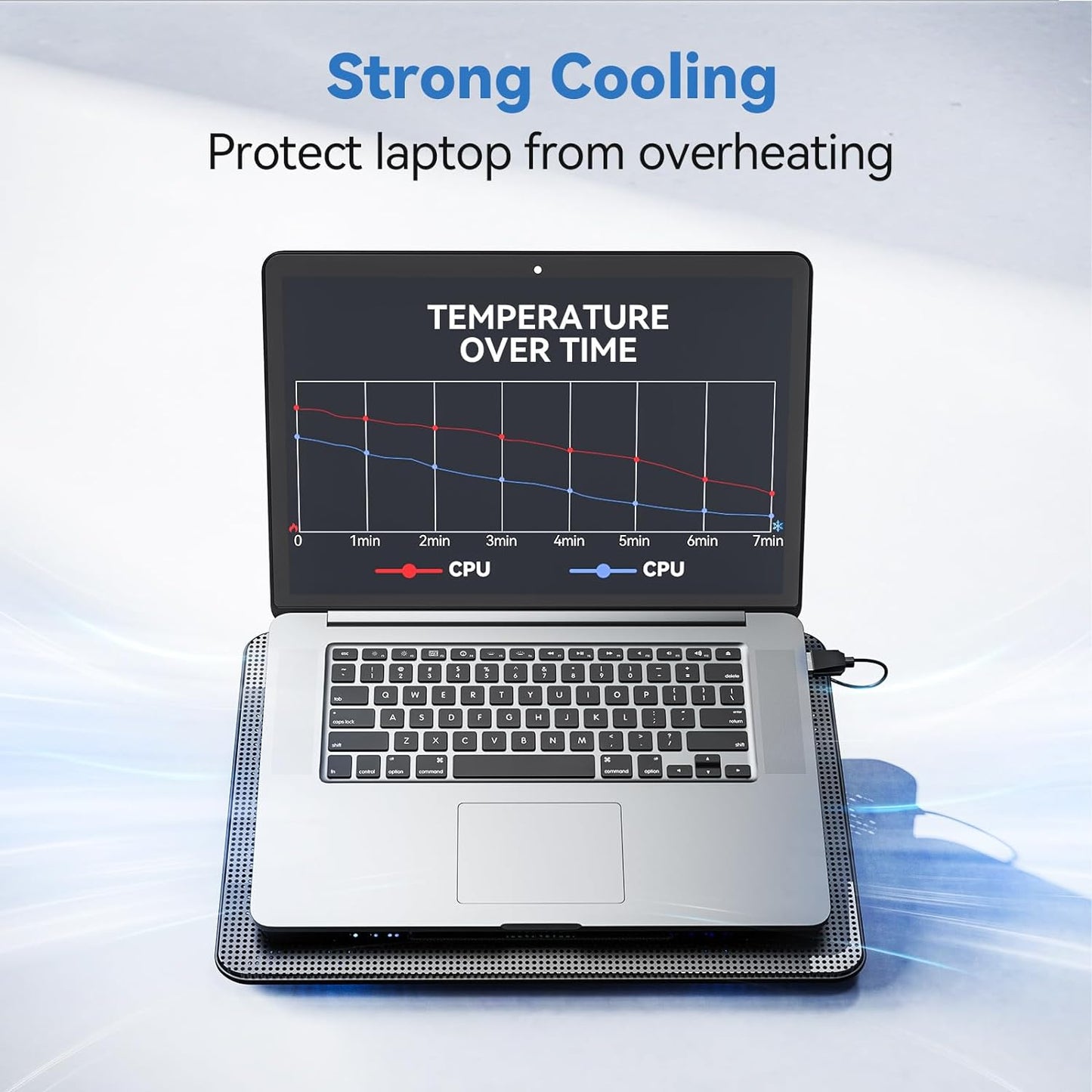 TECKNET Laptop Cooling Pad, Portable Slim Laptop Cooler for 12"-17" Laptops | 60% High-Efficiency Cooling, Whisper-Quiet Design, Dual USB Ports, LED Working Indicator, Alloy Material Mesh