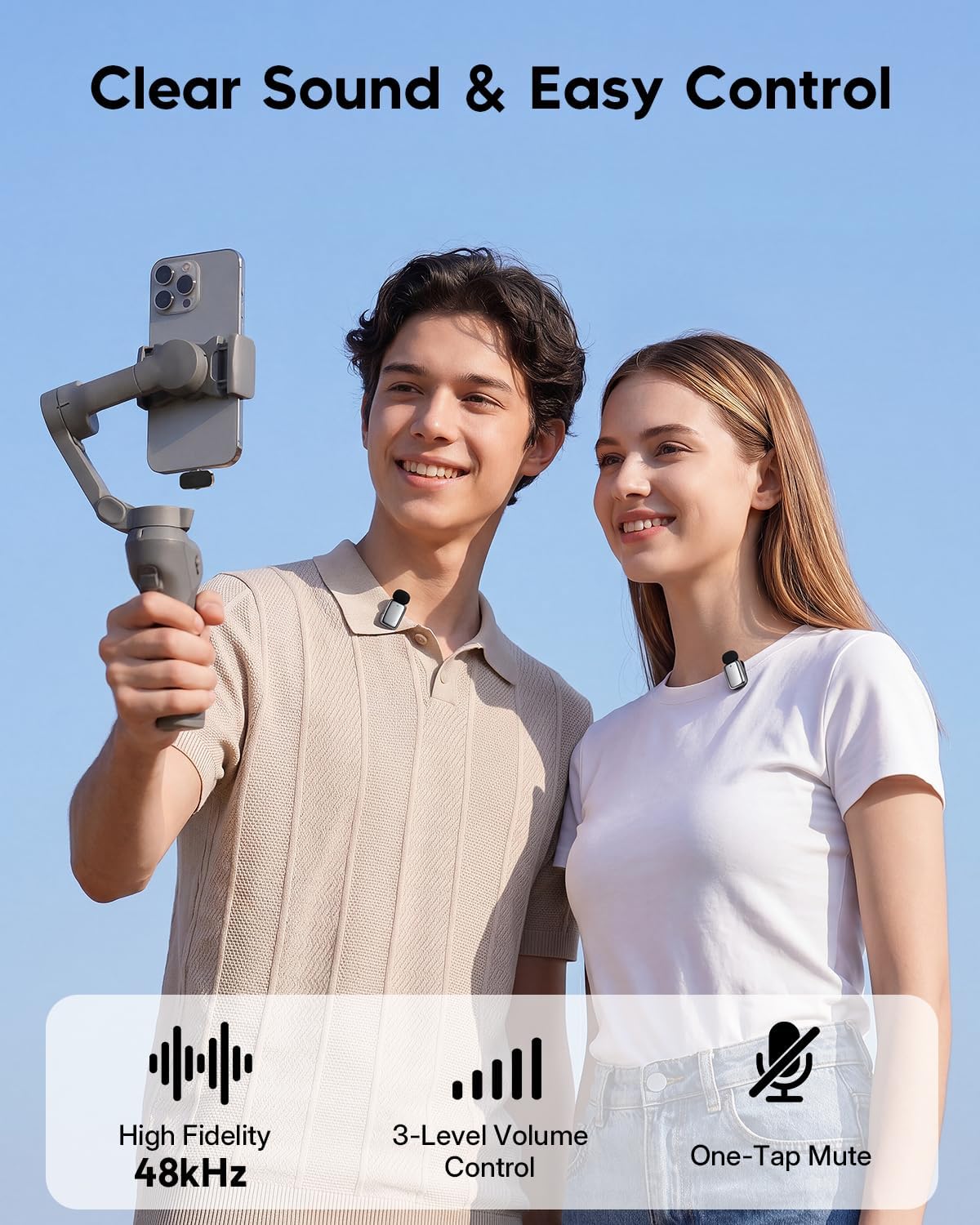 ZealSound Mini Wireless Lavalier Microphone for iPhone iPad Android, Dual Channel Wireless Microphones with Noise Cancellation, Mute & Volume Control, 33H Battery Case, USB-C & Lightning Plug & Play