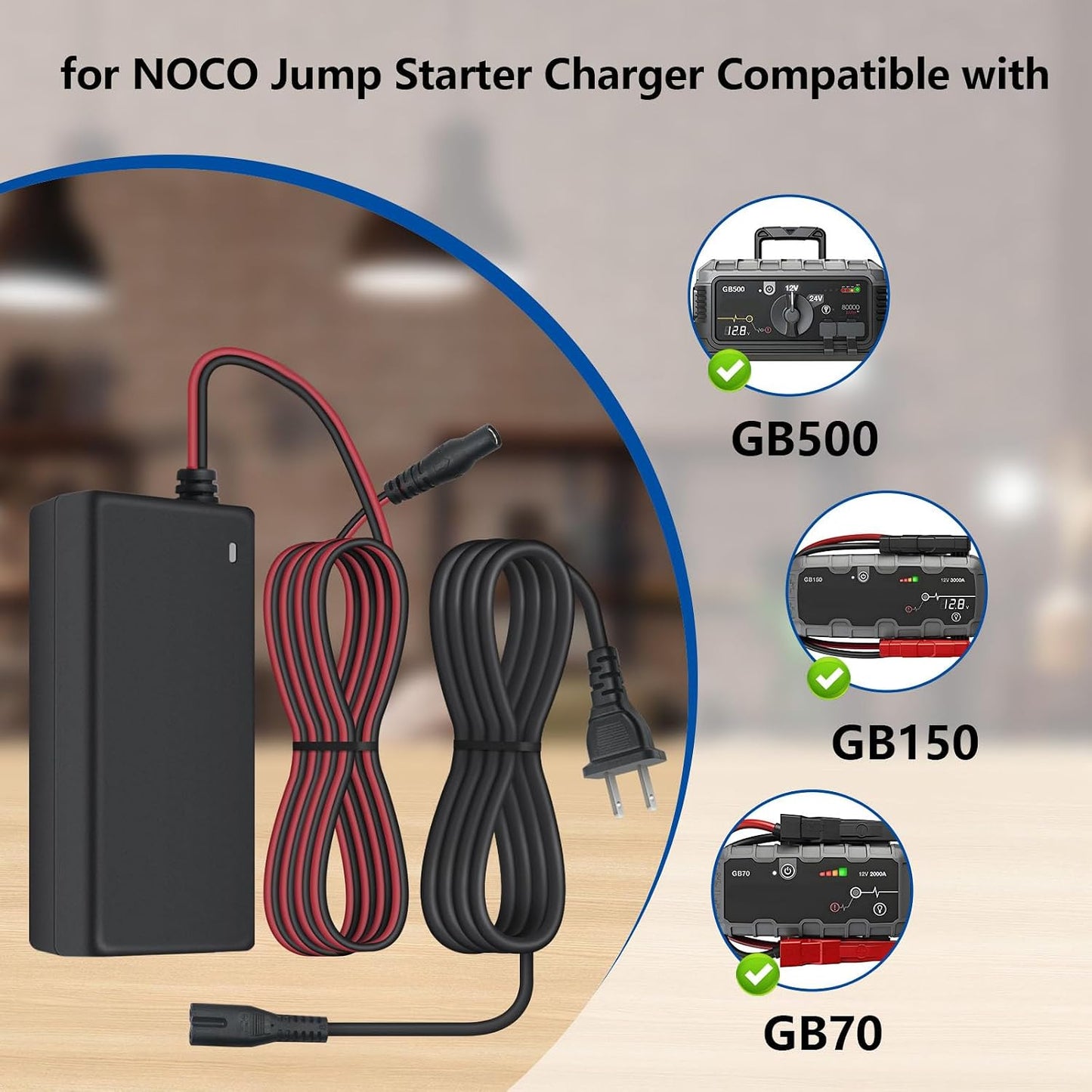 56W 14V Fast Charger for NOCO Boost Jump Starter GB70 GB150 GB250+ | 5X faster than 2A USB — XGC4 lithium charging cable for GB251+ GB500 GB500+ HD UltraSafe jump starters