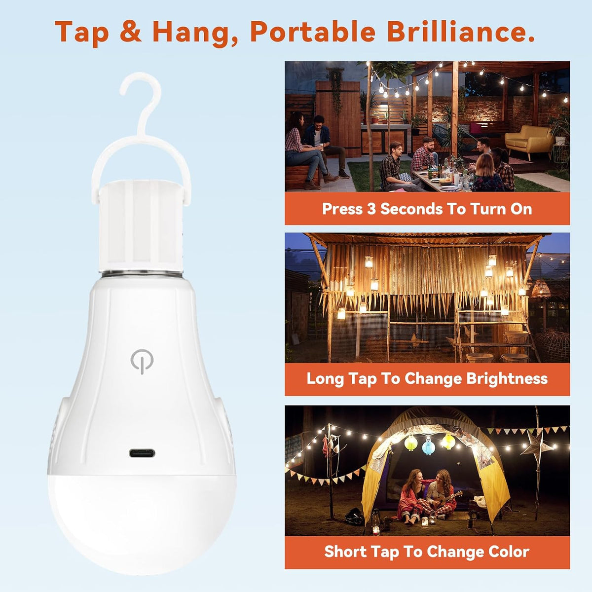 Neporal MagicGlow Rechargeable Light Bulbs with Remote, 3 Colors Shift + Dimmable Battery Powered Light Bulbs, USB Rechargeable, A19 Standard Emergency LED Light Bulbs (2, RGB, 15, Watts)