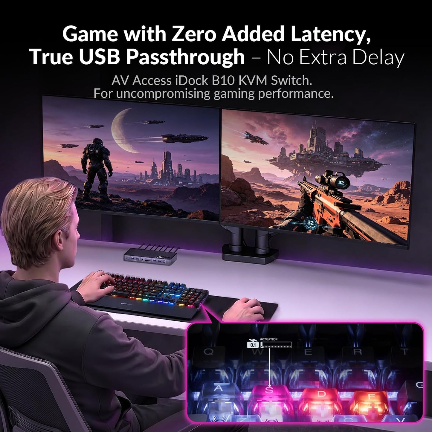 AV Access 8K KVM Switch 2 Monitors 2 Computers for Laptop & Desktop, GbE | KVM Docking Station Dual Monitor 8K@60Hz/4K@165Hz, 100W PD, 4xUSB 3.2 10Gbps USB C Hub, Audio, SD, Remote Switch