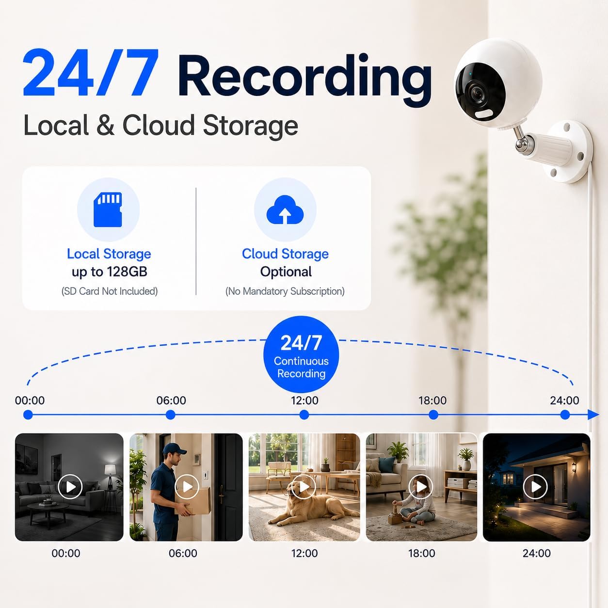 3MP Cameras for Home Security, Outdoor Indoor Camera for Baby Monitor/Dog/Elder, Motion Detection, Color Night Vision, 5G/2.4G WiFi, 2-Way Audio, Plug-in, SD/Cloud Storage, 2 Pack