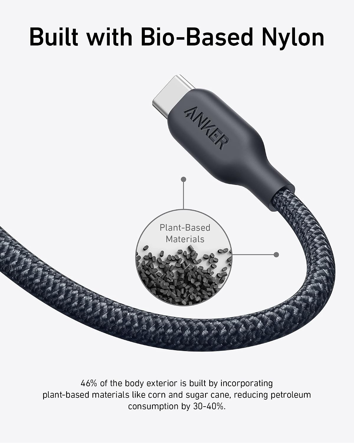 Anker USB C Cable, 240W Type C Fast Charging, USB 2.0(10 ft, Phantom Black) | Bio-Braided Cord for iPhone 17 Series, MacBook Pro 2020, iPad Pro, and More