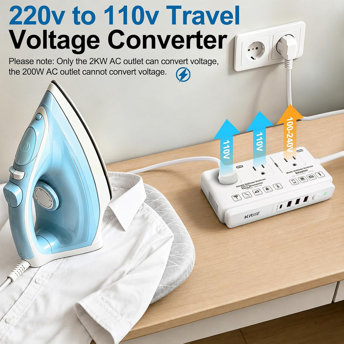 220v to 110v Travel Voltage Converter | International Universal Voltage Converter US to Europe Power Transformer, 2000W Electric Step Down Outlet Converter for EU UK