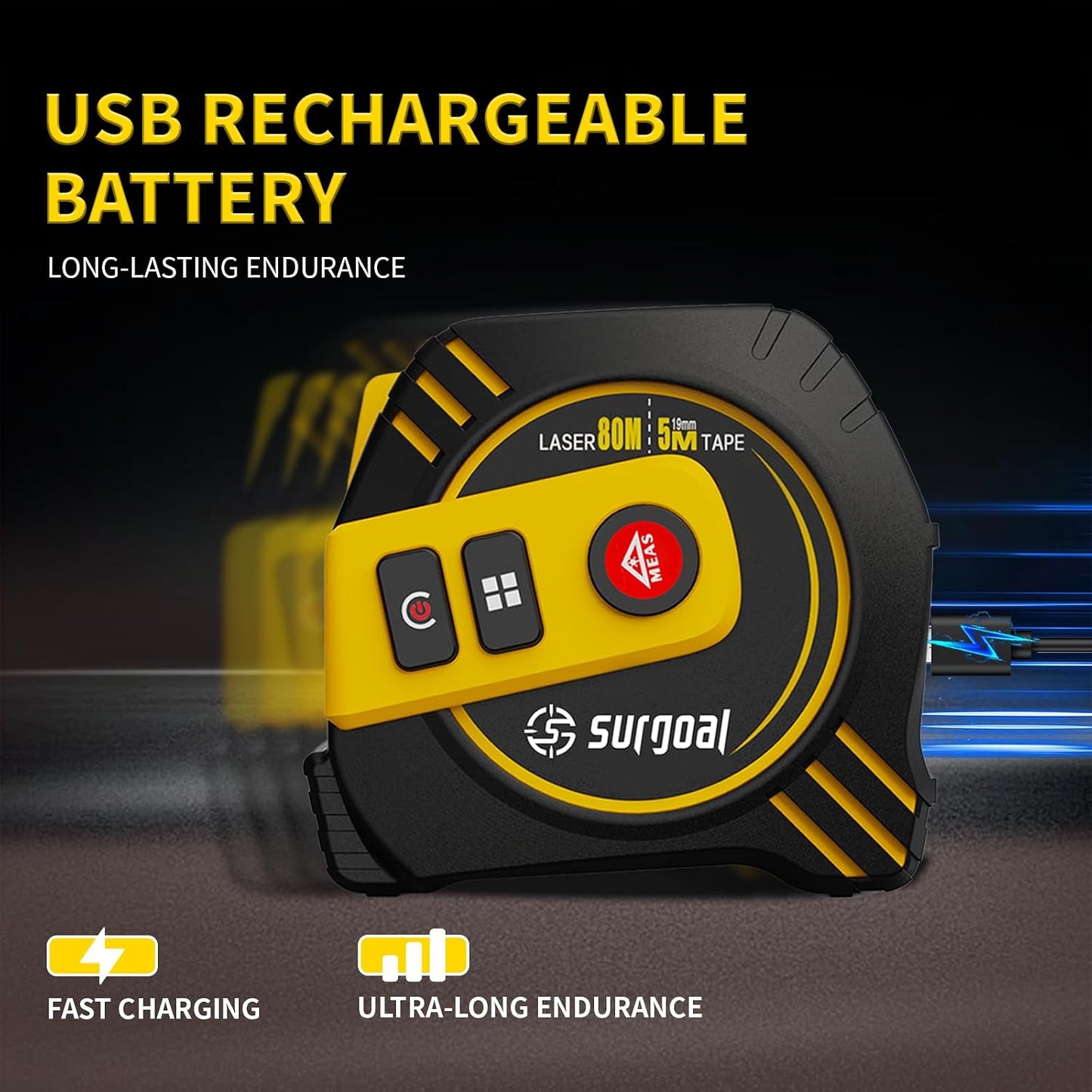 2-in-1 Laser Tape Measure USB-C Recharge 262Ft Laser & 16Ft Tape Red-Beam | Digital Tape with Laser, Magnetic Hook, Area / Volume / Pythagorean, Ft/In/Ft+In/M, Front/Back Reference Home DIY Woodworking