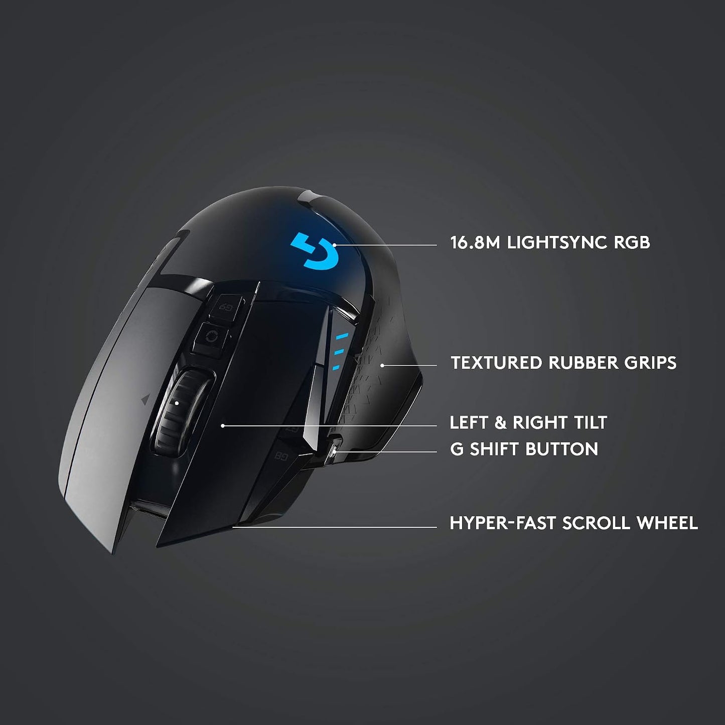 Logitech G502 Lightspeed Wireless Gaming Mouse with Hero 16K Sensor, PowerPlay Compatible, Tunable Weights and Lightsync RGB - Black (Renewed)