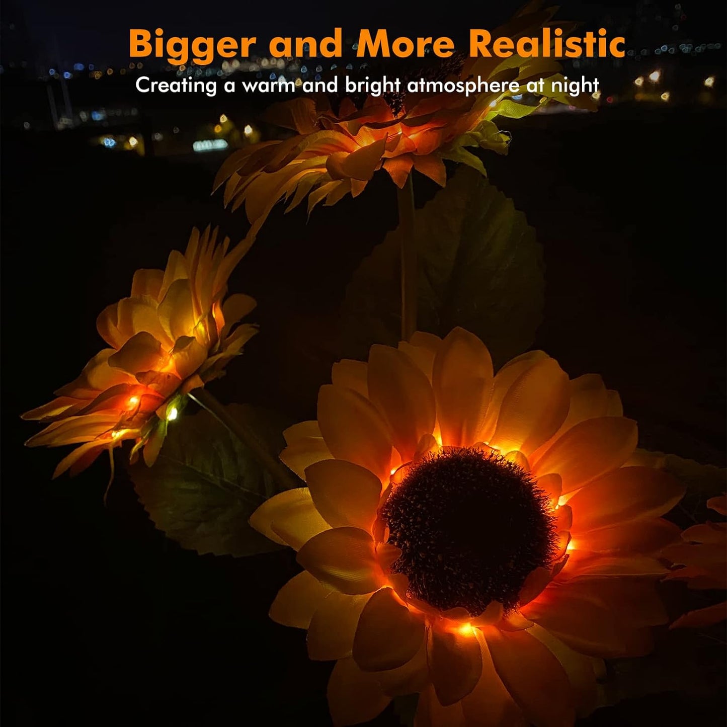 Solar Sunflower Lights Flowers Outdoor Waterproof for Yard Garden Cemetery | 800mA Real Looking Stake Flower Bed Pathway Patio Porch Fall Decors