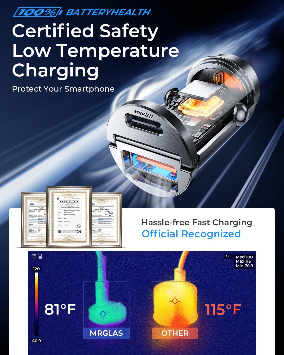 90W USB C Car Charger Fast Charging [Invisible & All Metal Design] | Super Mini, PD45W+QC3.0 Dual Port Cigarette Lighter RV Power Adapter for iPhone 17 16 15 Pro Max iPad Samsung S26 S25 Ultra