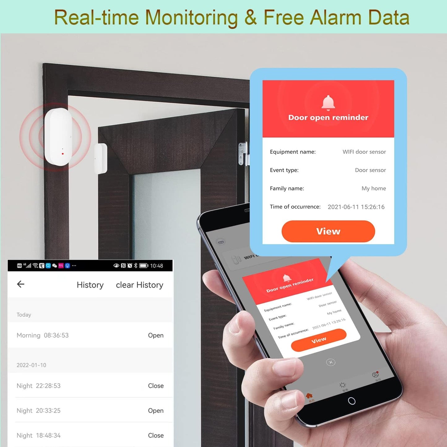 WiFi Door Window Sensor: Smart Contact Sensor with App Alerts, Door Open Detector Compatible with Alexa Google Assistant, Entry Detector Sensor for Home Security and Home Automation (4-Pack)