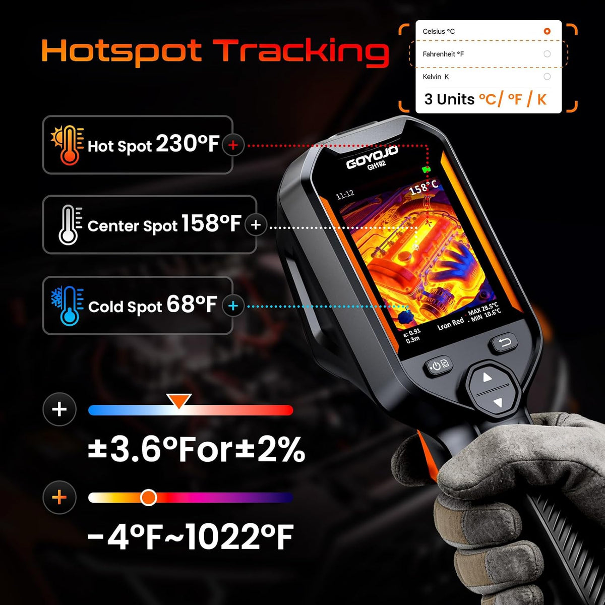 GH192 Thermal Imaging Camera 240X240 Super IR Resolution with 2MP Visual Camera and Fusion Imaging, 25Hz Handheld Thermal Imager with Alarm for Mechanical Maintenance Home HVAC Electrical Inspection