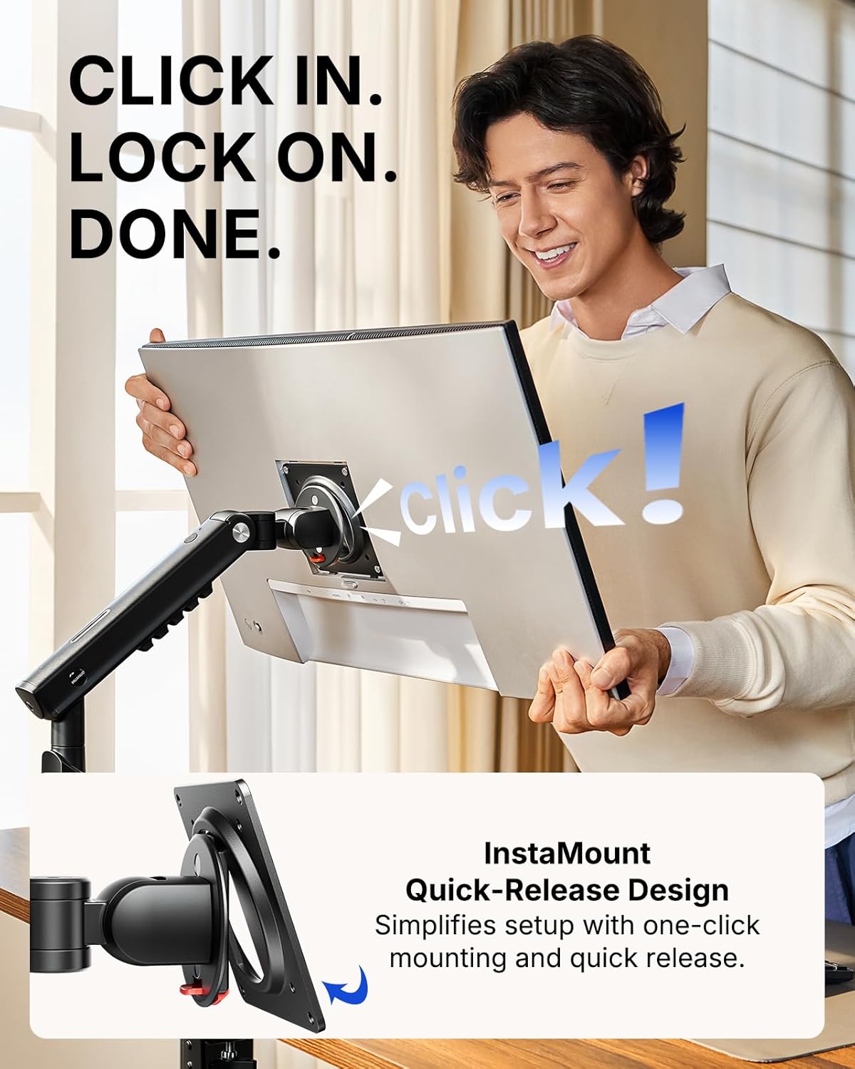 HUANUO FlowLift™ Pro Monitor Arm for 13–32" Screens, MechaSpring Monitor Mount, Fully-Adjustable Monitor Stand with Tilt/Swivel/Rotation, Tool-Free VESA Mount, C-Clamp/Grommet Base, Max Load 19.8 lbs