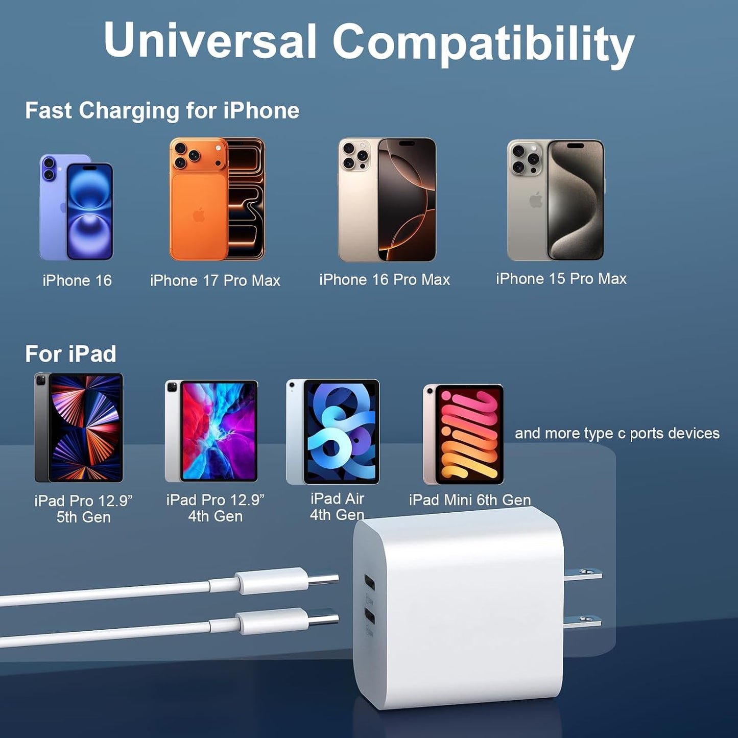 iPhone 17 16 15 Charger Fast Charging Cord 10FT Long USB C Charging Cable with 20W Type C Charger Block for iPhone 17 Pro Max/17 Pro/17/Air, 16 15 Pro Max/16 15 Pro/16 15,iPad Pro/Air, Android Phone