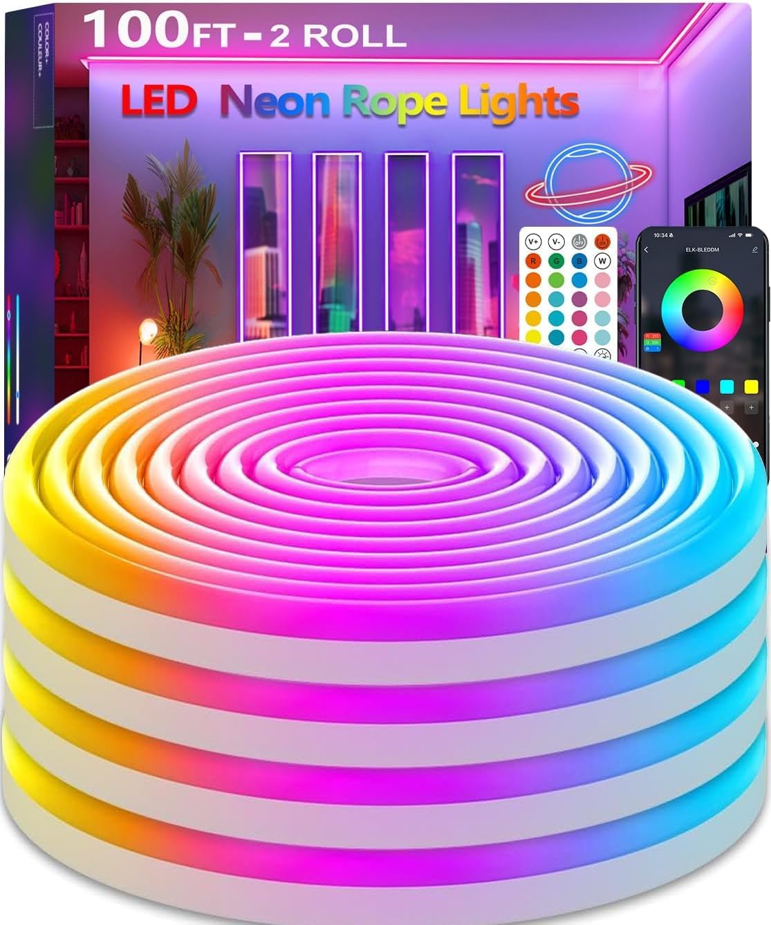 20Ft Neon Rope Lights,Flexible Led Rope Lights Control with App/Remote,Multiple Modes Rope Lights,IP65 Outdoor Waterproof,Music Sync Light Strip for Bedroom