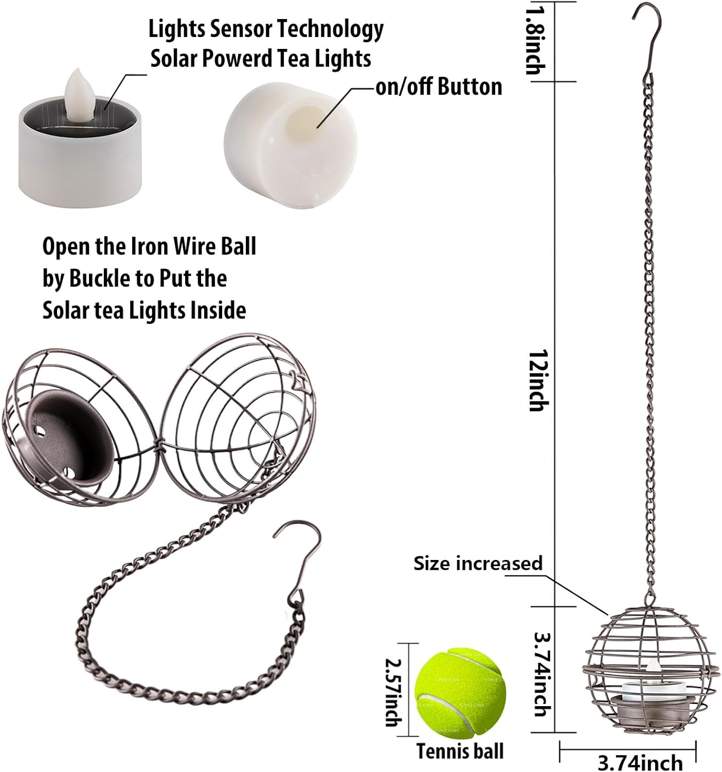 Solar Hanging Lanterns Outdoor Waterproof, Rust Iron Ball Candle Holder with Flickering Solar Powered Tea Lights, Perfect Chargeable Solar Lights for Backyard Patio Garden Fence Tree Decoration-4Pack