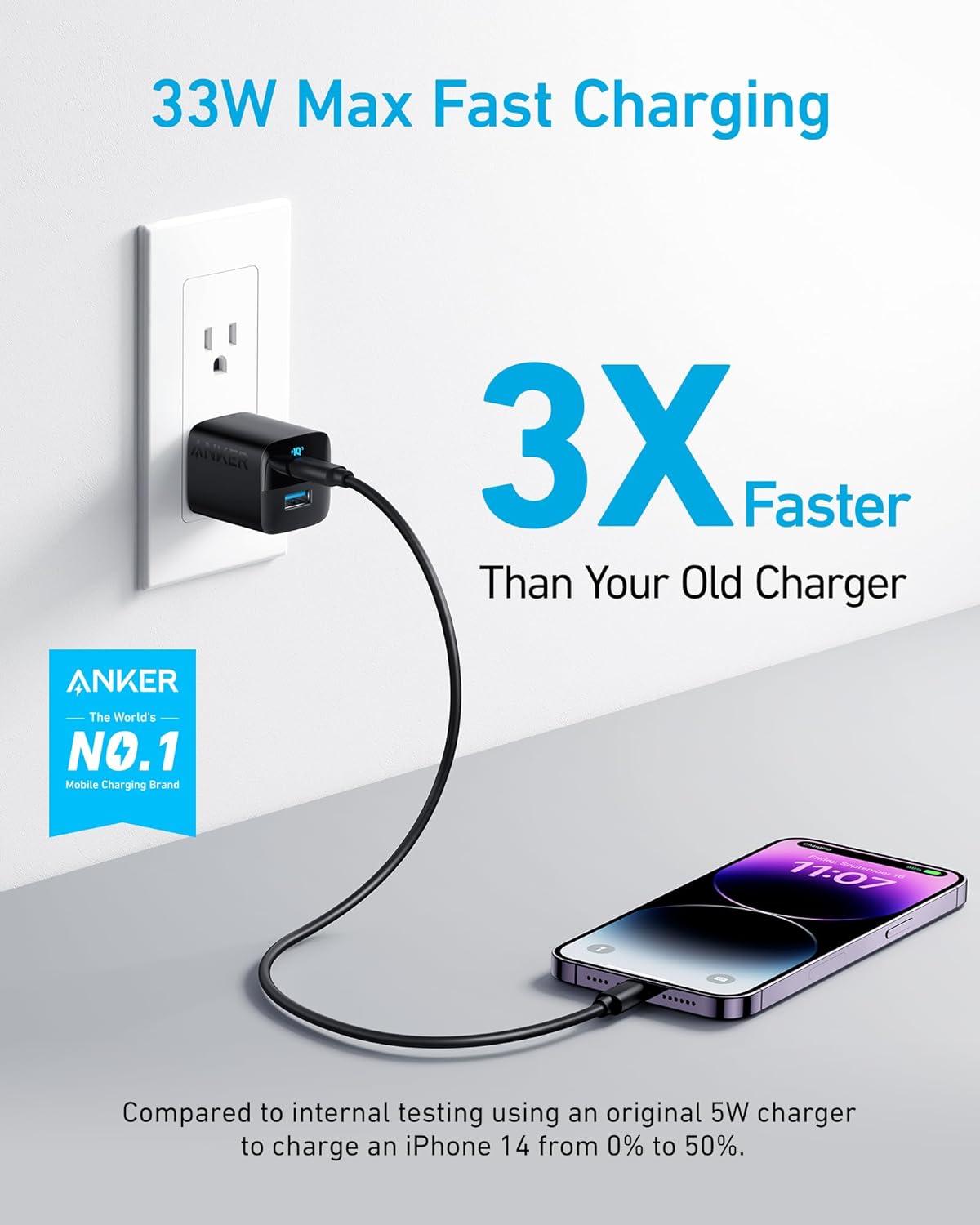 Anker 33W 2-Port Compact USB Charger Block, Foldable Type C Charger | Dual-Port for iPhone 17/16 Series, Galaxy, and More, Travel-Friendly Foldable Plug(Cable Not Included, Black)
