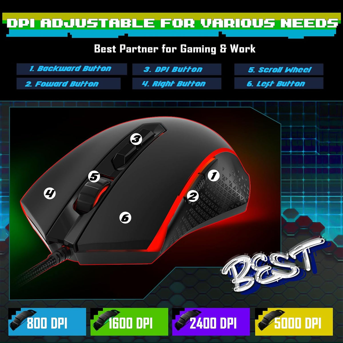 Redragon Updated S107 Gaming Keyboard and Mouse, RGB Gaming Keyboard and 10000 DPI Mouse Combo with 25-Key Anti-Ghosting, 1K Hz Programmable Mice with Software, Plug & Play to PC, Laptop [Upgrade]