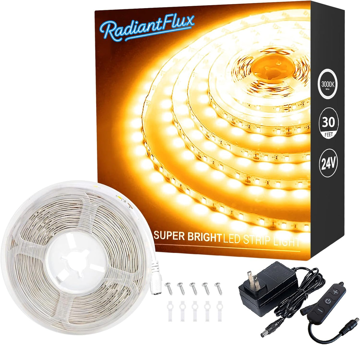 RadiantFlux 20Ft Purple LED Strip Lights with Physical Dimming Button, Super Bright Updated 24V Light Strips, LED Lights for Decoration Living Room, Party, Cabinets, Rope Lights