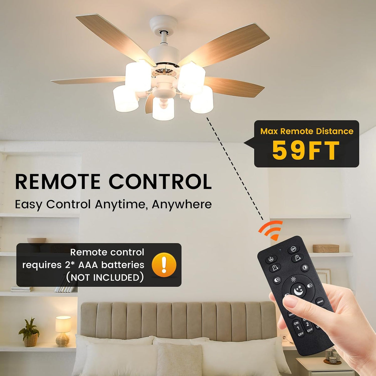 E12 LED Candelabra Light Bulbs 9W, 3 Bulb & 1 Remote