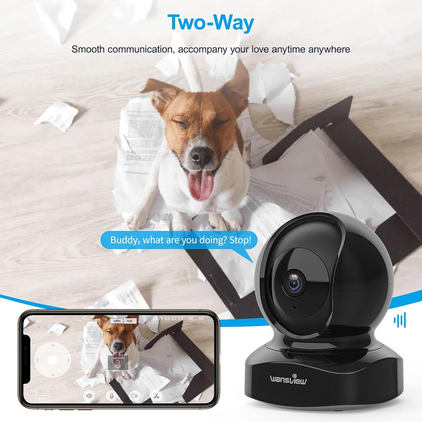 wansview Cameras for Home Security, 2K IP Camera, WiFi Home Indoor Camera for Baby/Pet/Nanny, Motion Detection, 2 Way Audio Night Vision, Compatible with Alexa, with TF Card Slot and Cloud