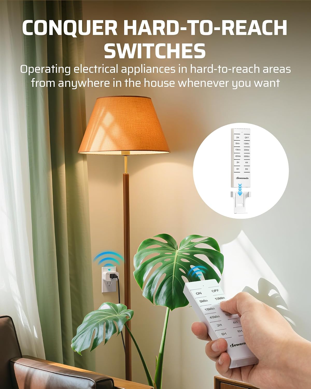 DEWENWILS Wireless Remote Control Outlet with Timer, Indoor Remote Timer Outlet, No Interference No Wiring, 15A/1875W 100FT RF Range, Countdown Light Switch for Lamp, Fan
