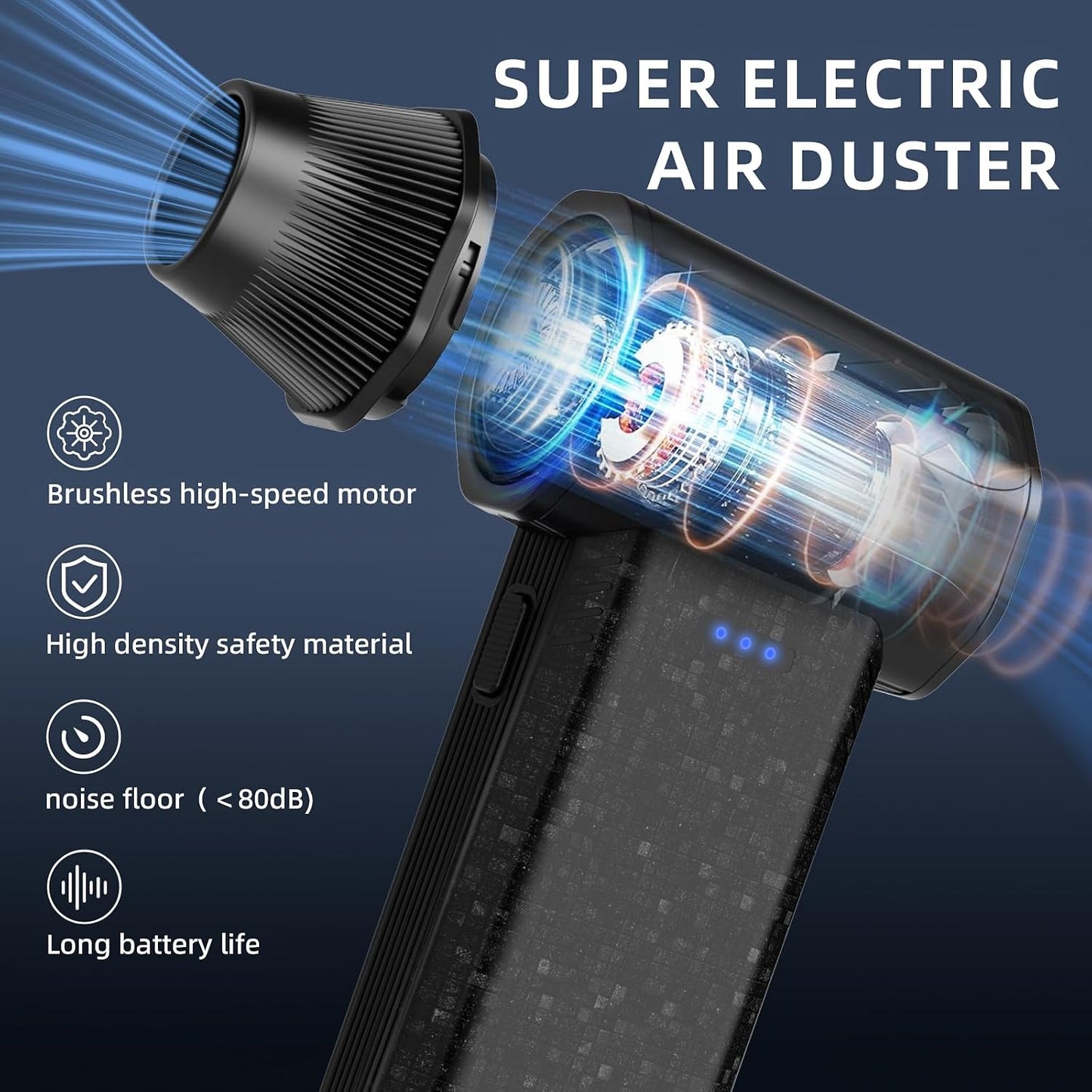 Cordless Electric Compressed Air Duster 150000RPM | 3 Gear Adjustable Mini handheld Blower Fast Charging for Computer Keyboard Outdoor House and Car Cleaning(Black)