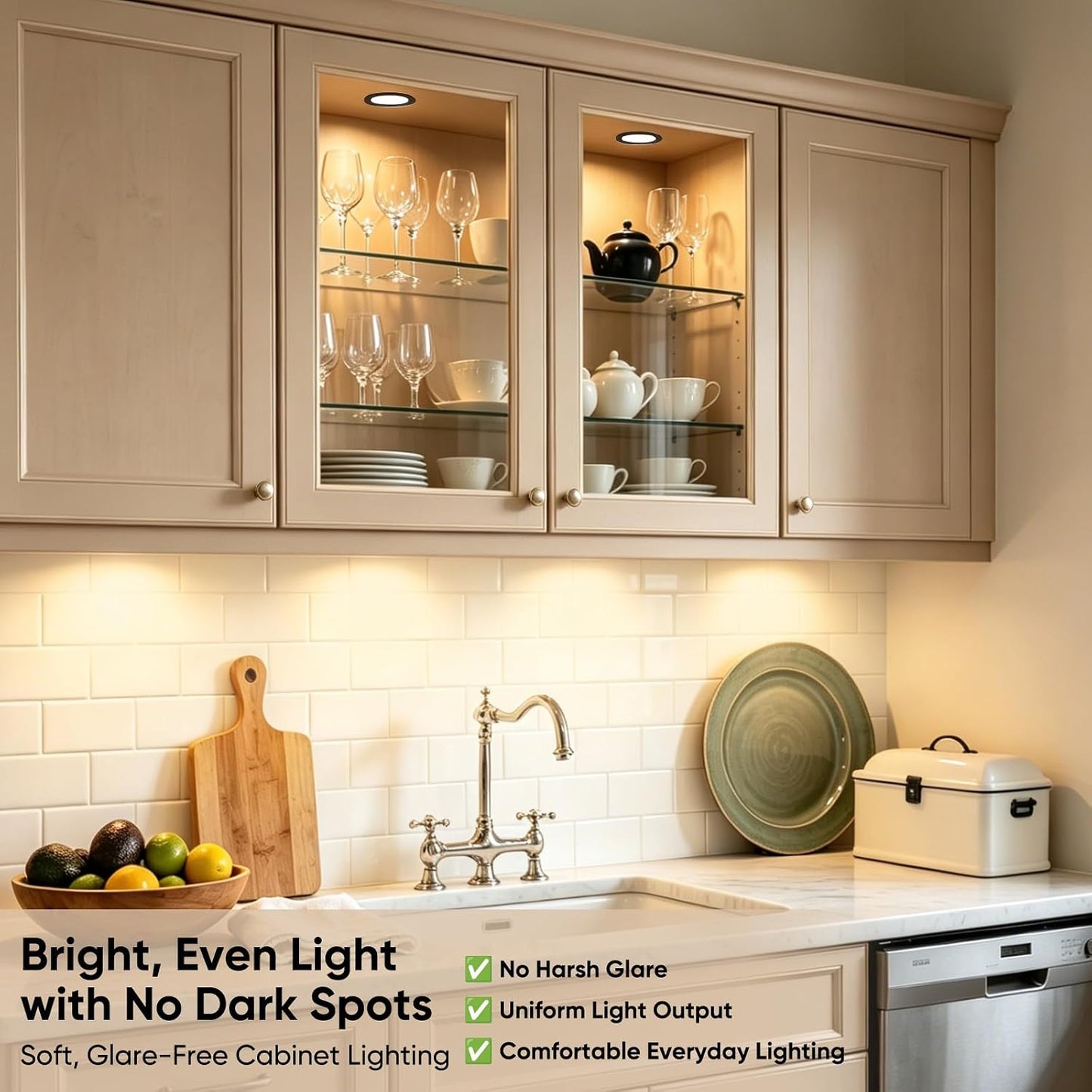 VST Smart Puck Lights, 10 Pack, 3000K-6000K Dimmable Under Cabinet&Shelf Lighting, Compatible with Alexa&Google Home, App&Remote Control, 12V 2W, Recessed/Surface Mount, Black for Kitchen Display Case