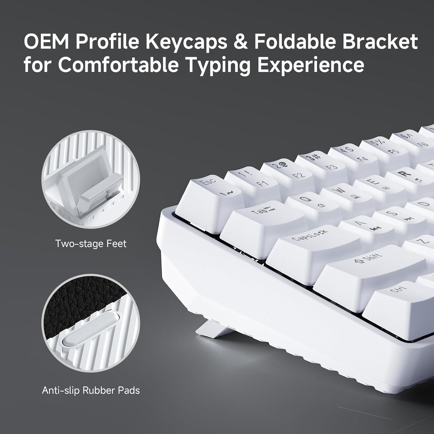 TMKB 60% Mechanical Gaming Keyboard, Red Linear Switch, Wired, White | LED Backlight, Anti-Ghosting, Detachable USB-C, Double-Shot Keycaps, 61 Keys