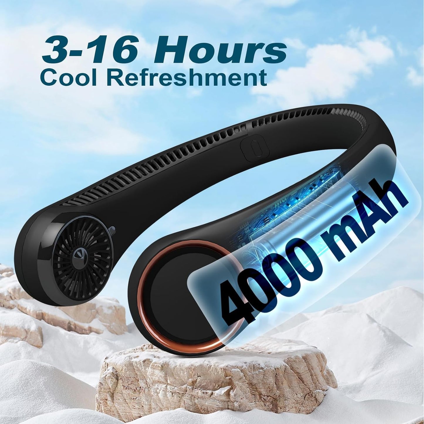 CIVPOWER Neck Fan: Portable Personal Neck Cooling Rechargeable Bladeless Fan - Hands Free 3 Speed 4000 mAh Battery USB Operated Wearable Headphone Design - Gift for Men Women Outdoor (Black)