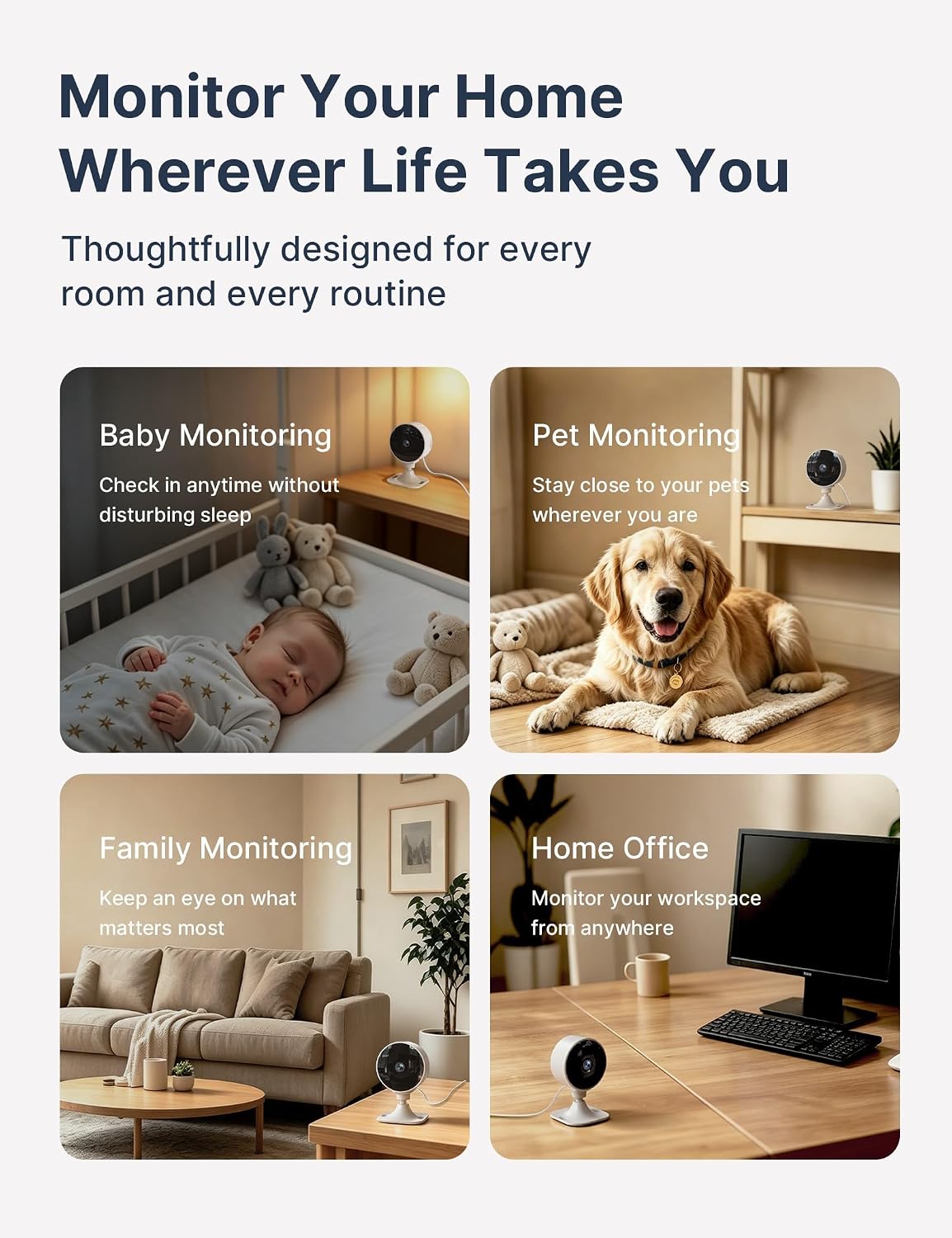 GNCC 2.4GHz Indoor Security Camera for Home, 1080P Baby & Pet Cam, 2-Pack | Baby & Pet Monitoring, Motion & Sound Detection, Two-Way Audio, Black & White Night Vision, Flexible Cloud & SD Storage