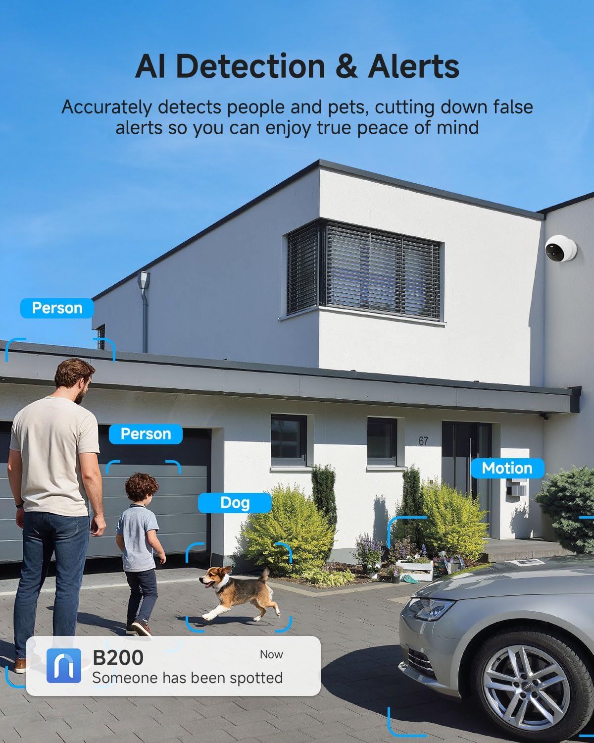 Noorio B200 Security Camera Wireless Outdoor Magnetic, 1080p Cameras for Home Security, Battery 1Min Install AI Motion Detection WiFi Indoor Camera, Color Night Vision, 2-Way Talk, Work with Alexa