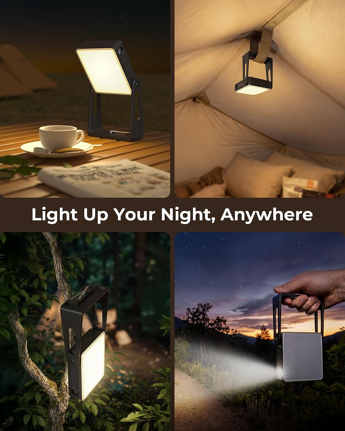 Rechargeable Camping Light Lamp, 2 Pack 4000mAh Dimmable LED Battery Powered Camping Lanterns with 360° Rotatable Stand, 2-in-1 Flashlight Emergency Lights for Home Power Outages, 3 Light Colors