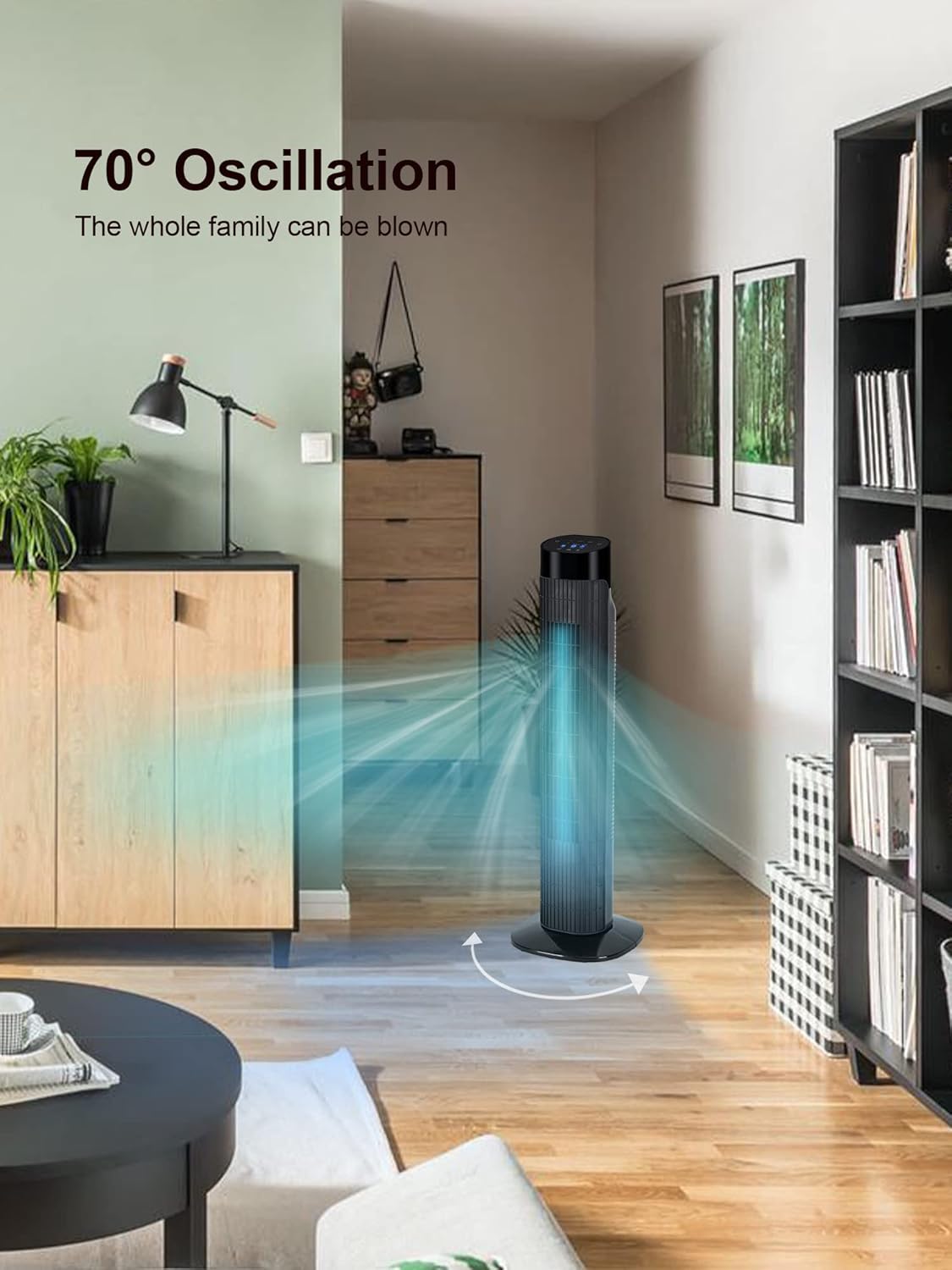 Uthfy 31 Inch Tower Fan for Bedroom, 120° Oscillating Quiet Standing Bladeless Fan With Remote, 7.5H Timer, 3 Speeds, 3 Modes, for Room, Dorm, Office, Matte Black