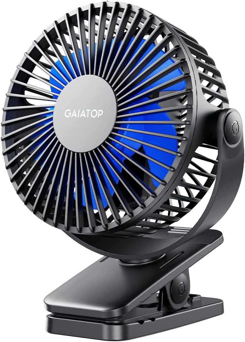 Gaiatop Portable Clip on Fan, Mini Personal Quiet Rechargeable Fan | Battery Operated, Small 3 Speed 360° Rotate, Cooling for Desk Table Home Office Stroller Camping Women Gifts Black Blue