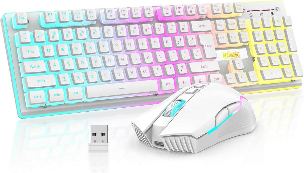 RedThunder K10 Wireless Gaming Keyboard and Mouse Combo, LED Backlit Rechargeable 3800mAh Battery, Mechanical Feel Anti-ghosting Keyboard + 7D 3200DPI Mice for PC Gamer (Black)