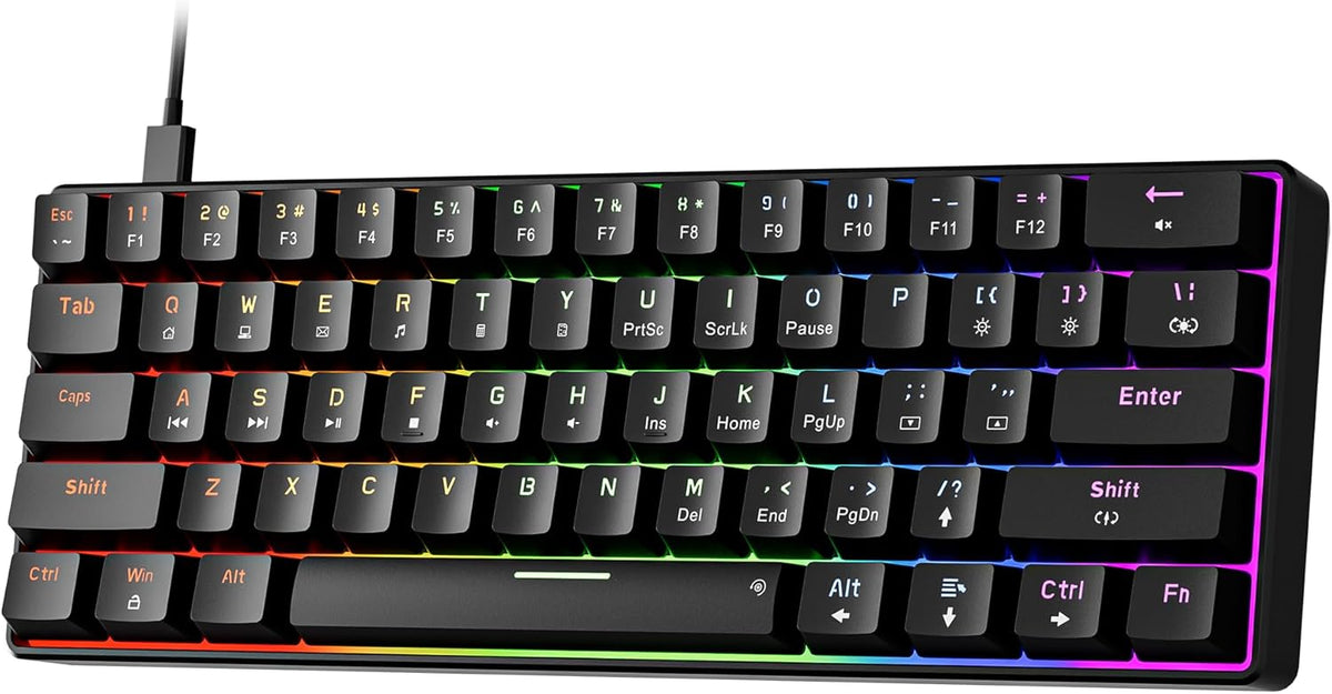Newmen GM611 Mechanical Keyboard,LEDBacklit Wired Gaming Keyboard RedSwitch | Compact Portable,Mini 61 Keys,LED Backlit,60 Percent Mechanical Keyboard,Black Keycaps,Windows Laptop PC,Linear Red Switches
