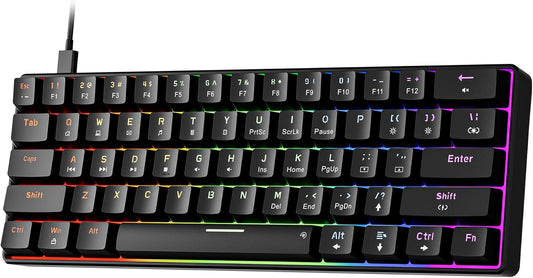 Newmen GM611 Mechanical Keyboard,LEDBacklit Wired Gaming Keyboard RedSwitch | Compact Portable,Mini 61 Keys,LED Backlit,60 Percent Mechanical Keyboard,Black Keycaps,Windows Laptop PC,Linear Red Switches