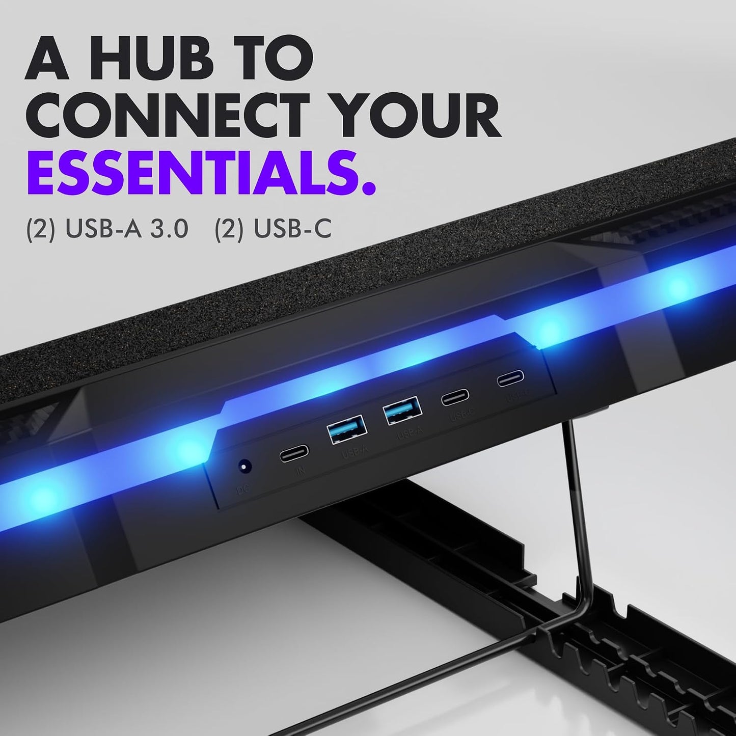Tilted Nation Gaming Laptop Cooling Pad with USB Hub - Boost Performance, Stay Comfortable - RGB Laptop Cooler Stand with Adjustable Height & Fan Speed, RGB, USB (C + A) Hub, for 15.6" - 19" Laptops