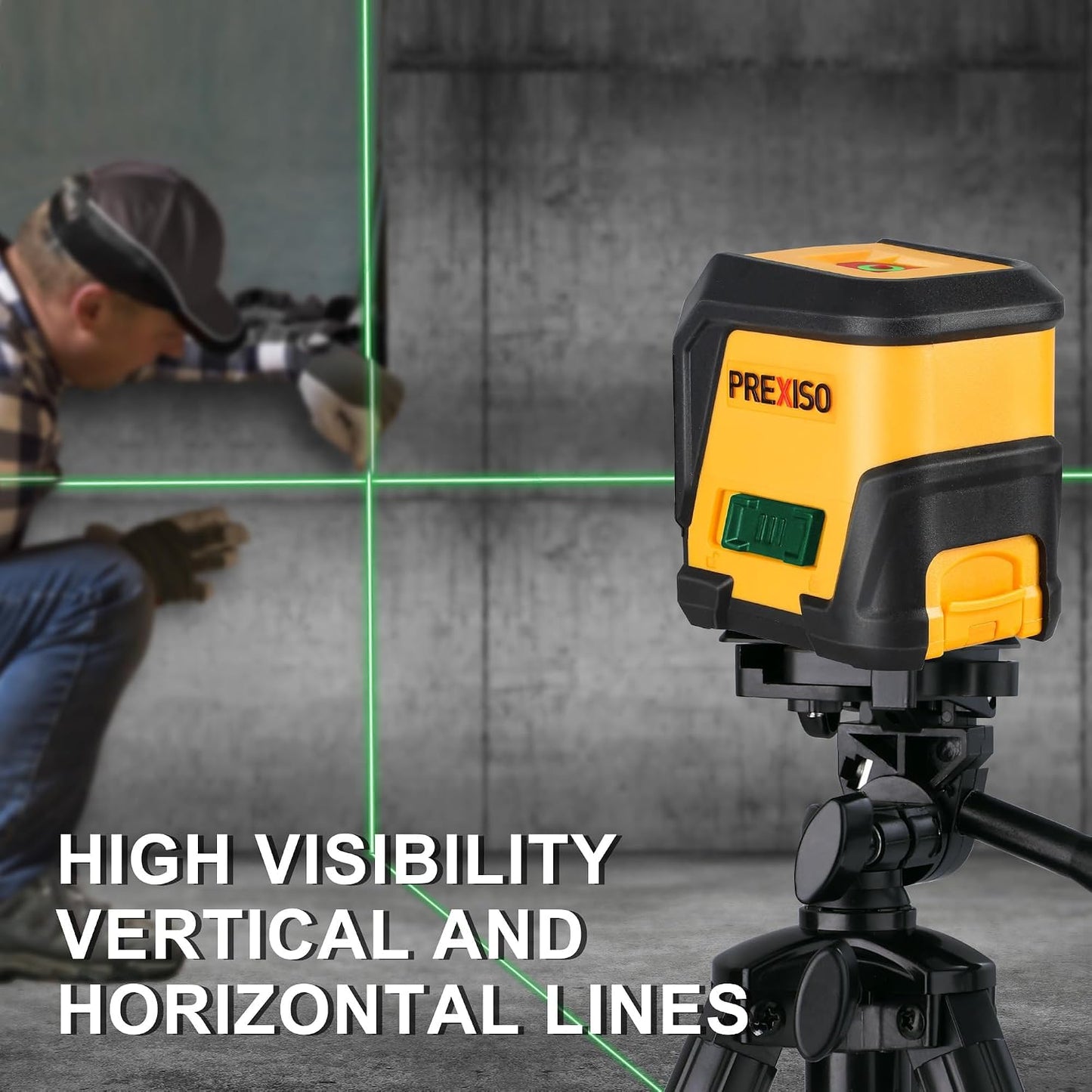PREXISO Laser Level with Tripod, 65Ft Self Leveling Cross Line Laser Level | 31-1/2 Inch Tripod Green Line Lazer leveler Tool for Hanging Pictures, Home Renovation with LED Indicator & 2 AA Batteries