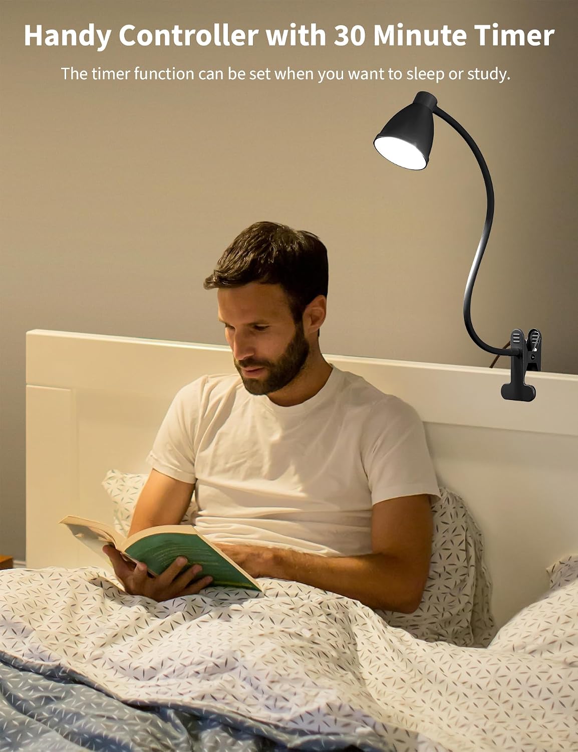 BOHON Desk Lamp 5 Color Modes 10 Brightness Dimmer Reading Light Black | 10W 38 LED Clamp Lamp with Auto Off Timer 360° Flexible Neck Clip on Light for Bed Bedside, AC Adapter Include