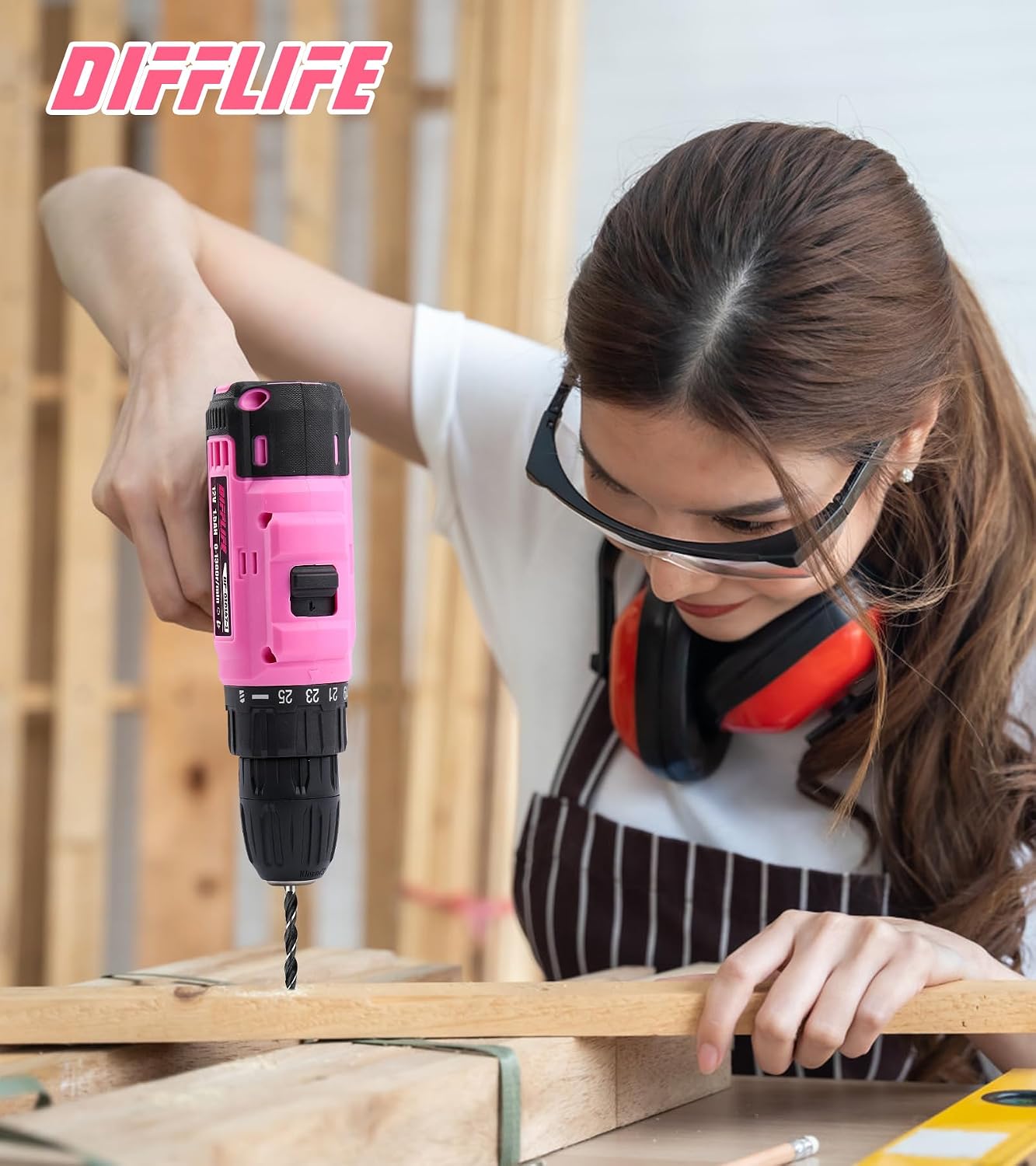 147 Piece Pink Power Drill Drivers Tool Set, 12V Cordless