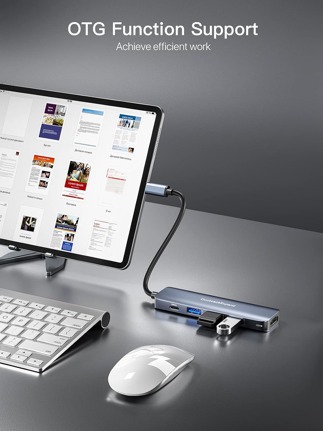 USB C HUB, DockteckExpand 5 in 1 USB-C Multiport Adapter | 4K HDMI, 100W Power Delivery, 3 USB 3.0 Data Ports for MacBook Pro/Air, iPad Pro/Air/Mini 6 and More