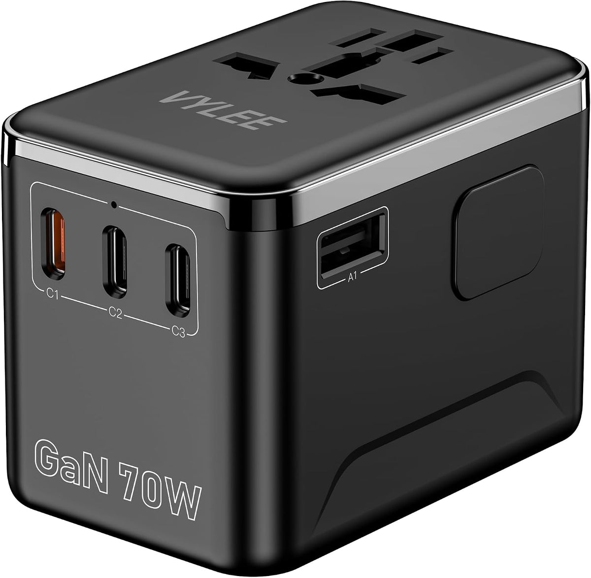 VYLEE 70W GaN International Travel Adapter, Universal Travel Adapter | 3 USB-C & 1 USB-A Ports, Worldwide Wall Charger for US to Europe, UK, Ireland, AU, Asia, Works in 200+ Countries